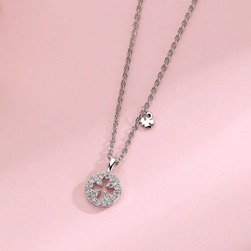 Silver Four-leaf Clover Clavicle Chain Necklace for Party Fine Jewelry