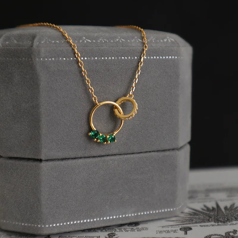 Silver Green Zircon Double Circle Necklace Love Clavicle Chain