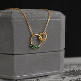 Silver Green Zircon Double Circle Necklace Love Clavicle Chain