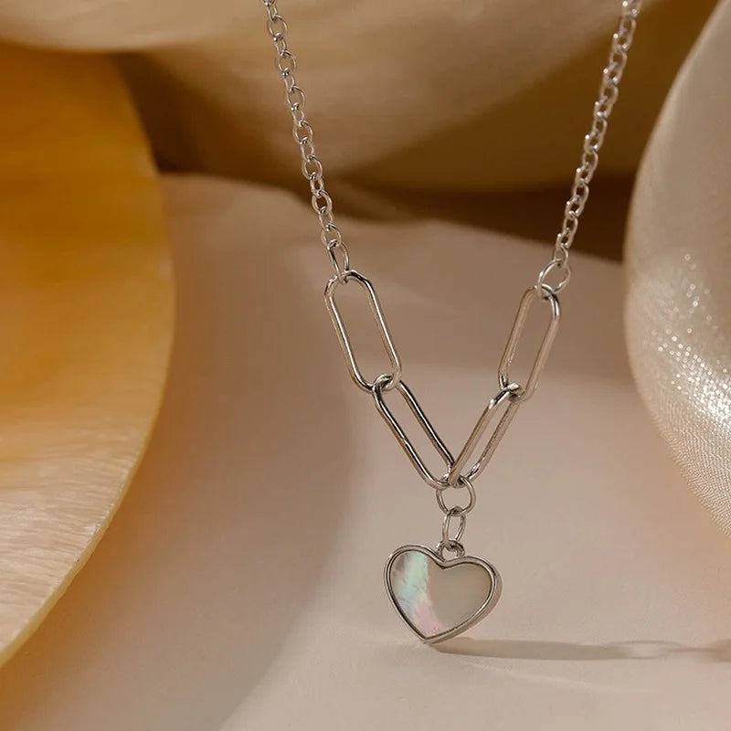 Silver Heart Shell Necklace Women's Clavicle Chain Party Gift