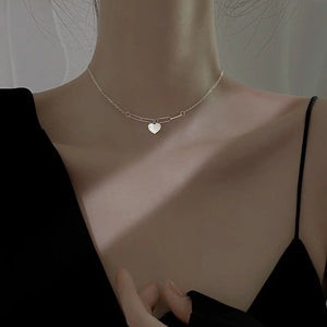 Silver Heart Shell Necklace Women's Clavicle Chain Party Gift