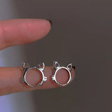 Silver Hollow Cat Ear Buckle Cat Model Suitable Girl Earrings