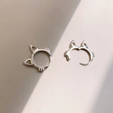 Silver Hollow Cat Ear Buckle Cat Model Suitable Girl Earrings