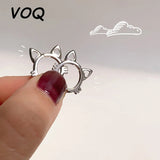 Silver Hollow Cat Ear Buckle Cat Model Suitable Girl Earrings