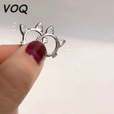 Silver Hollow Cat Ear Buckle Cat Model Suitable Girl Earrings