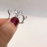 Silver Hollow Cat Ear Buckle Cat Model Suitable Girl Earrings