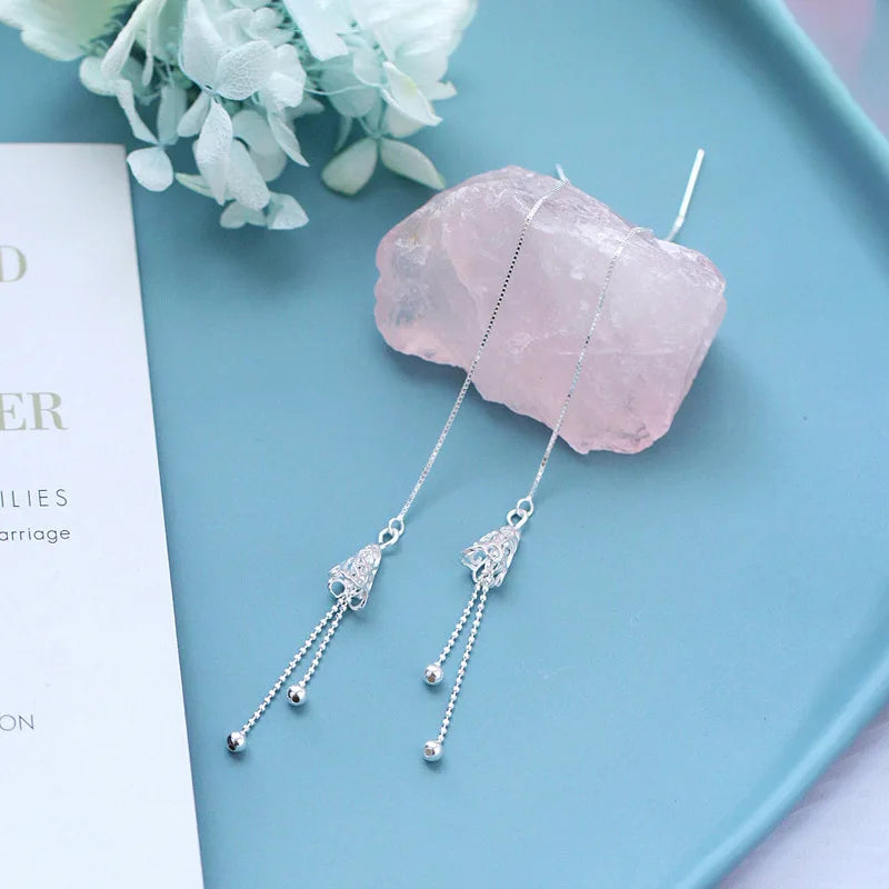 Silver Wind Chimes Tassel Earrings for Women