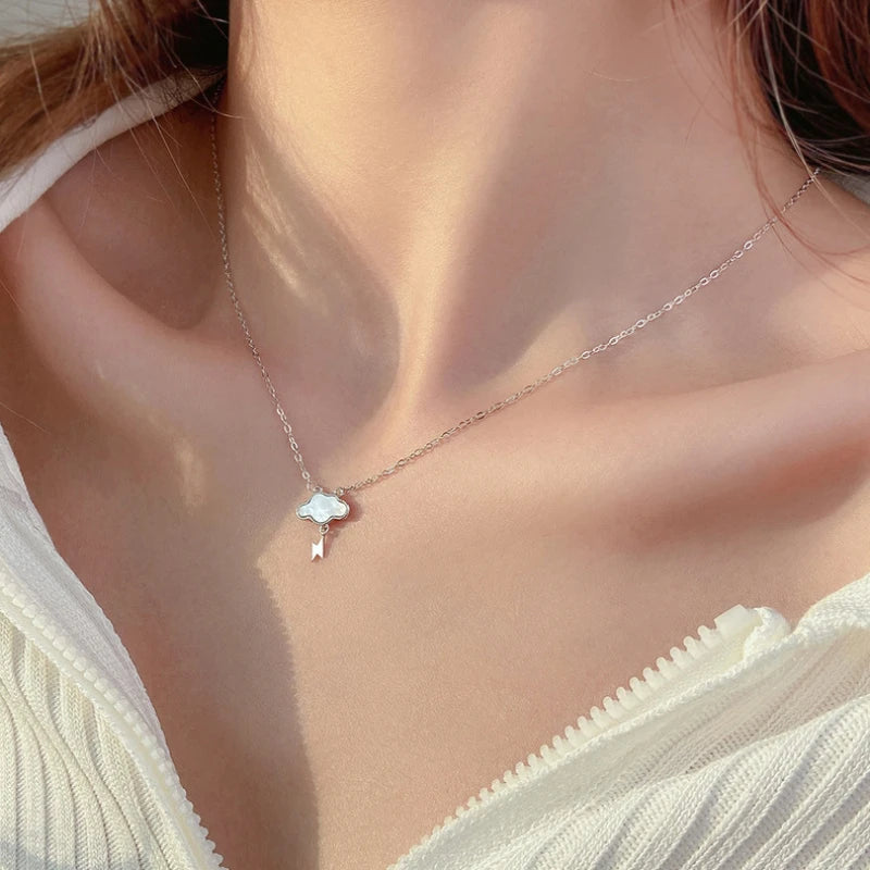 Silver Shell Lightning Cloud Pendant Necklace