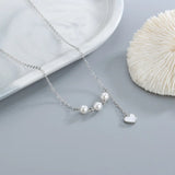 Silver Ladies Necklace Pearl Heart Necklace Bridal Jewelry