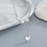 Silver Ladies Necklace Pearl Heart Necklace Bridal Jewelry