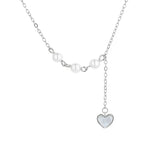 Silver Ladies Necklace Pearl Heart Necklace Bridal Jewelry