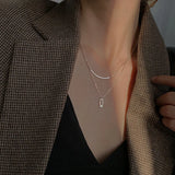 Silver Zircon Double Layer Necklace Pendant Chain Gift