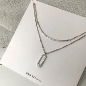 Silver Zircon Double Layer Necklace Pendant Chain Gift