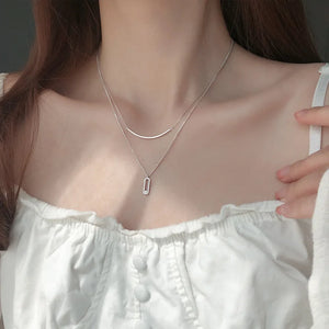 Silver Zircon Double Layer Necklace Pendant Chain Gift