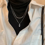 Silver Zircon Double Layer Necklace Pendant Chain Gift