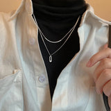 Silver Zircon Double Layer Necklace Pendant Chain Gift