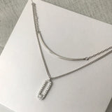Silver Zircon Double Layer Necklace Pendant Chain Gift