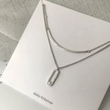 Silver Zircon Double Layer Necklace Pendant Chain Gift