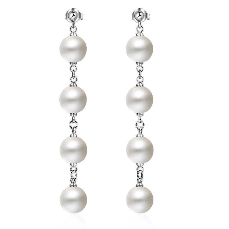Silver Pearl Tassel Earrings Wedding Pendant Jewelry