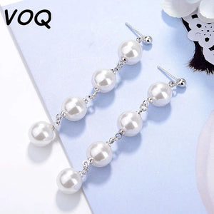 Silver Pearl Tassel Earrings Wedding Pendant Jewelry