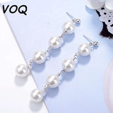 Silver Pearl Tassel Earrings Wedding Pendant Jewelry