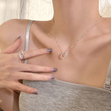 Silver Love Heart Zircon Pendant Necklace Ladies Clavicle Chain Jewelry