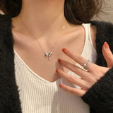 Silver Bow Necklace Ladies Checkerboard Bow Clavicle Chain Jewelry