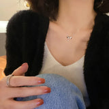 Silver Bow Necklace Ladies Checkerboard Bow Clavicle Chain Jewelry