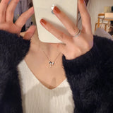Silver Bow Necklace Ladies Checkerboard Bow Clavicle Chain Jewelry