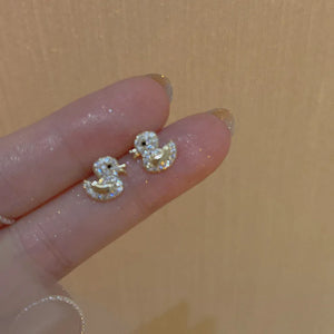 Silver Duck Zircon Stud Earrings All-match Ladies Party