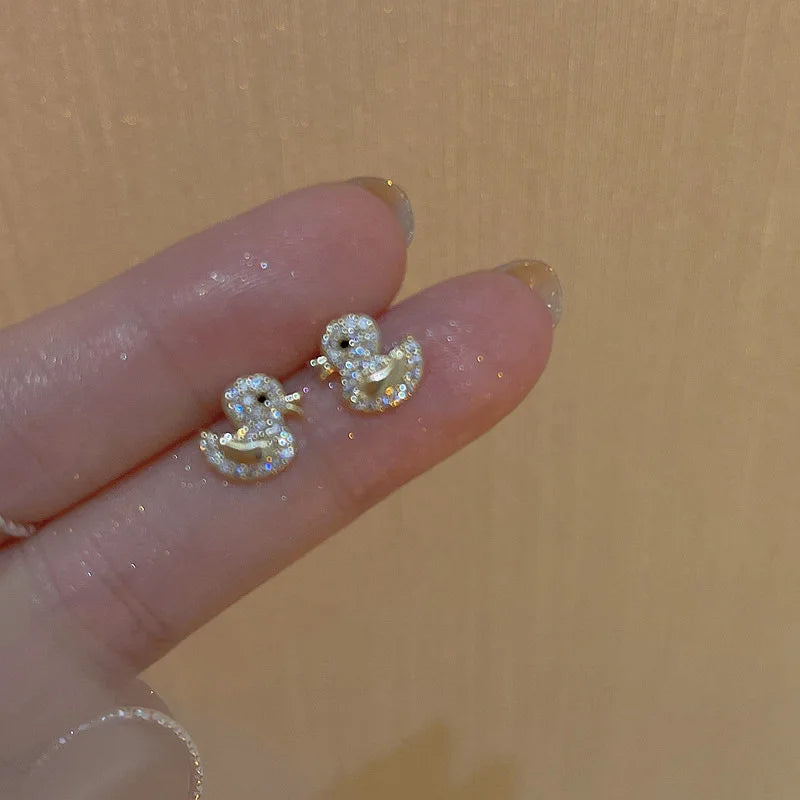 Silver Duck Zircon Stud Earrings All-match Ladies Party