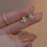 Silver Duck Zircon Stud Earrings All-match Ladies Party