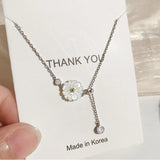 Silver Daisy Flower Necklace Ladies Fairy Pull Clavicle Chain Shell Pendant
