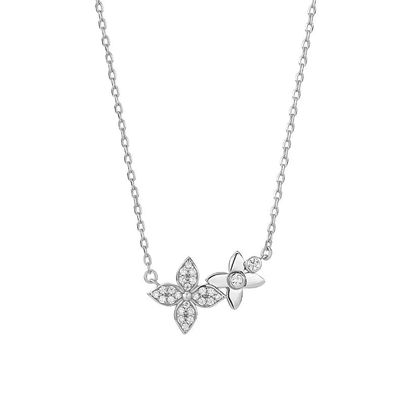 Silver Flower Zircon Pendant Necklace Wedding Party Jewelry