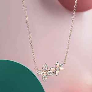 Silver Flower Zircon Pendant Necklace Wedding Party Jewelry