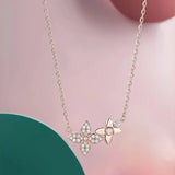 Silver Flower Zircon Pendant Necklace Wedding Party Jewelry