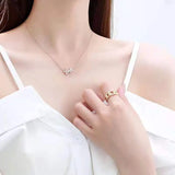 Silver Flower Zircon Pendant Necklace Wedding Party Jewelry