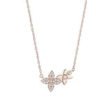 Silver Flower Zircon Pendant Necklace Wedding Party Jewelry