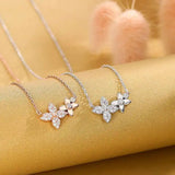 Silver Flower Zircon Pendant Necklace Wedding Party Jewelry
