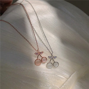 Silver Opal Cherry Necklace for Girls