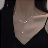 Silver Pearl Tassel Adjustable Necklace for Women French Light Clavicle Chain