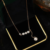 Silver Pearl Tassel Adjustable Necklace for Women French Light Clavicle Chain
