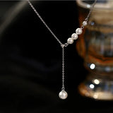Silver Pearl Tassel Adjustable Necklace for Women French Light Clavicle Chain