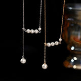 Silver Pearl Tassel Adjustable Necklace for Women French Light Clavicle Chain
