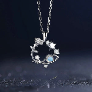 Silver Pendant Necklace Female Zircon Little Prince Rose Necklace