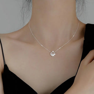 Silver CZ Clavicle Chain Water Choker Necklace