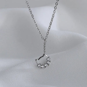 Silver Cat Zircon Pendant Necklace Women's Jewelry Gift