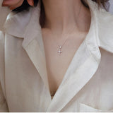 Silver Jesus Cross Pendant Zircon Necklace Ladies Party Jewelry