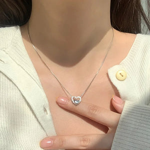 Silver Love Necklace Zircon Pendant Clavicle Chain Jewelry Gift