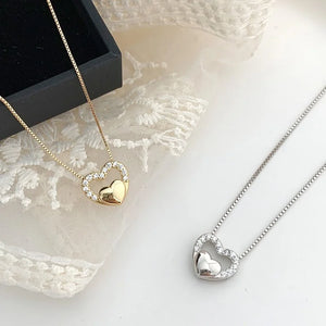 Silver Love Necklace Zircon Pendant Clavicle Chain Jewelry Gift